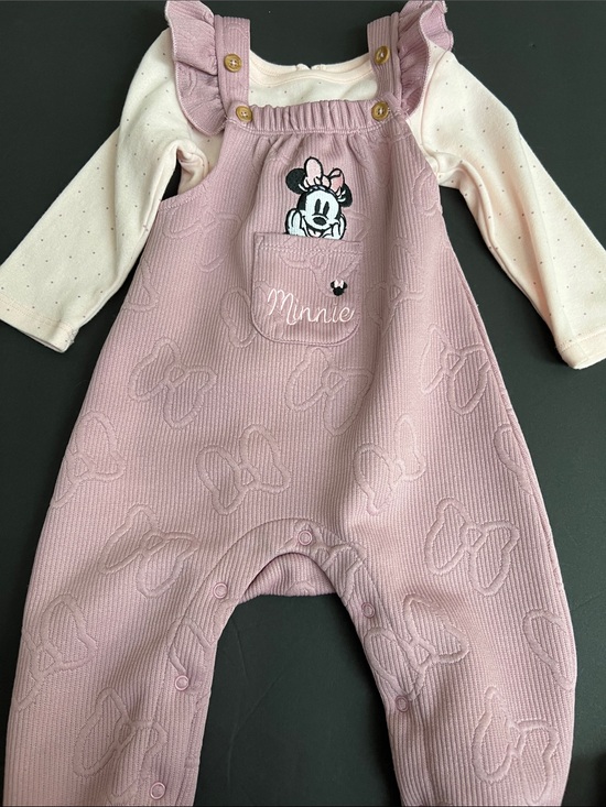 Disney Other - Disney Minnie Mouse Dusty Pink Bow Overalls Set